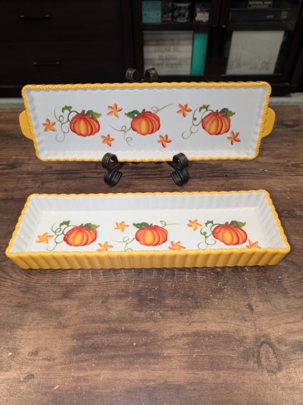 Temptations by Tara Old World Pumpkin Patch Rectangle Serving Platter Plates